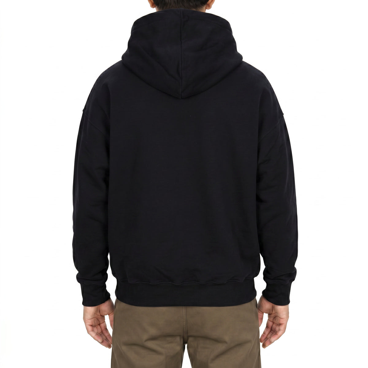 Cotton full-zip hoodie in Black, back view