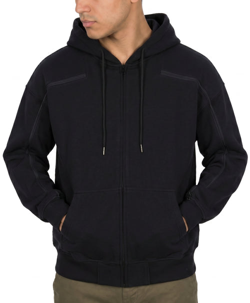Cotton full-zip hoodie in Black, zipper closed