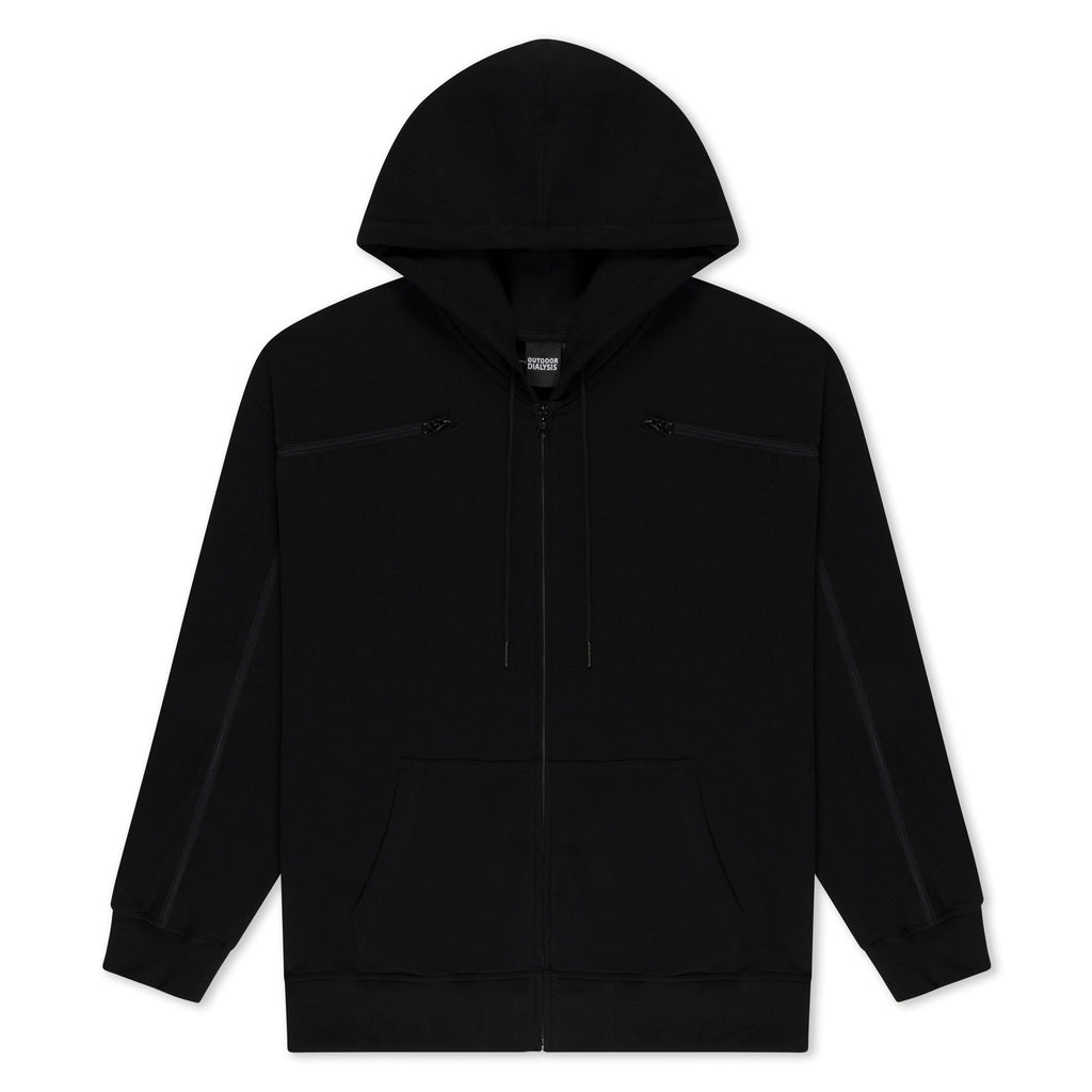 Cotton full-zip hoodie in Black, laid flat