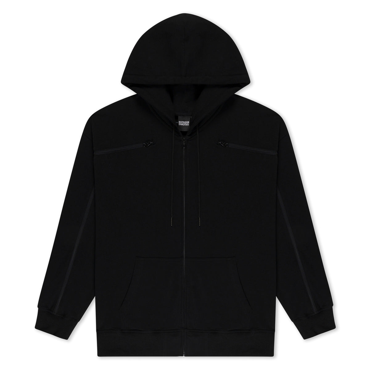 Cotton full-zip hoodie in Black, laid flat