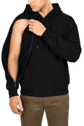 Cotton full-zip hoodie in Black, sleeve zipper open