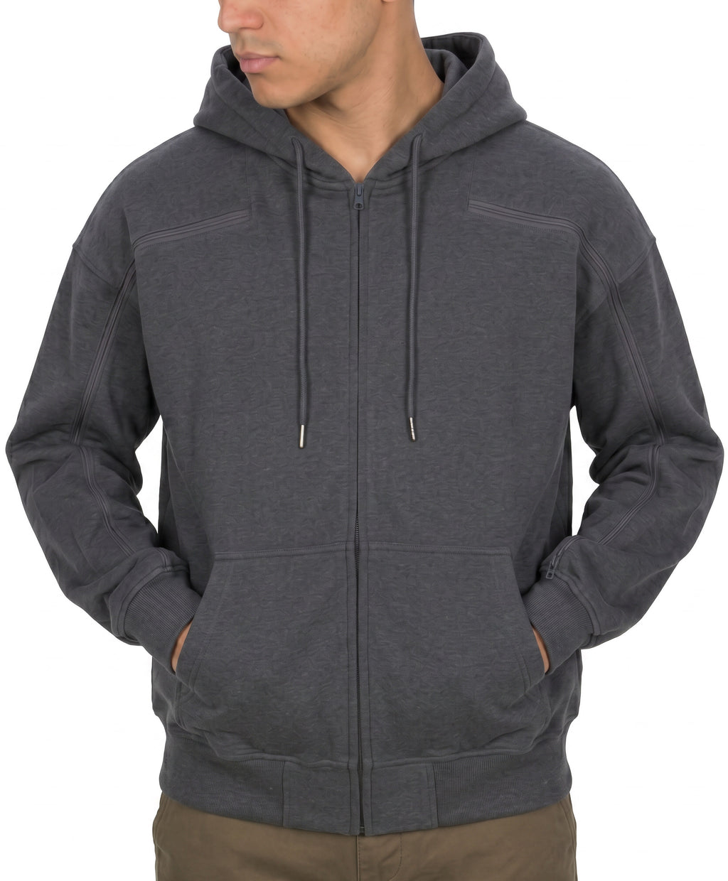 Cotton full-zip hoodie in Gray, zipper closed
