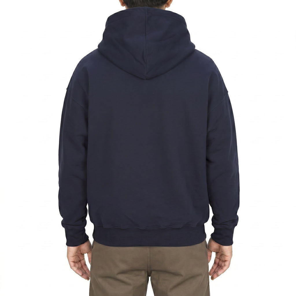Cotton full-zip hoodie in Navy, back view