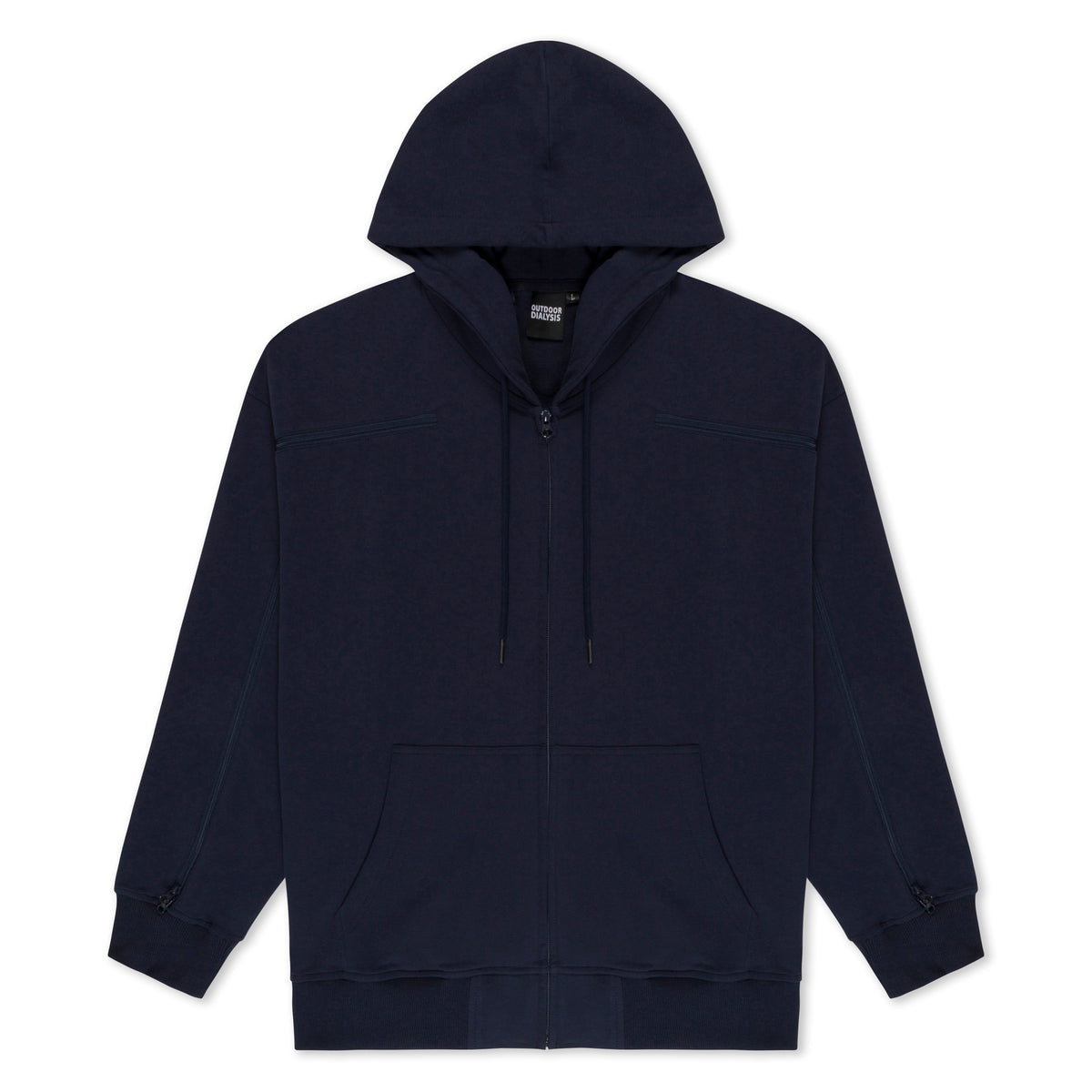Cotton full-zip hoodie in Navy, laid flat
