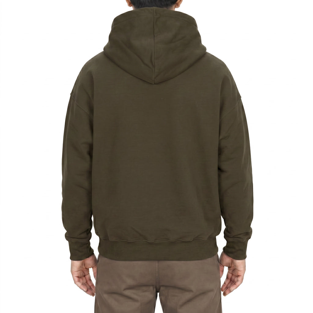 Cotton full-zip hoodie in Olive, back view