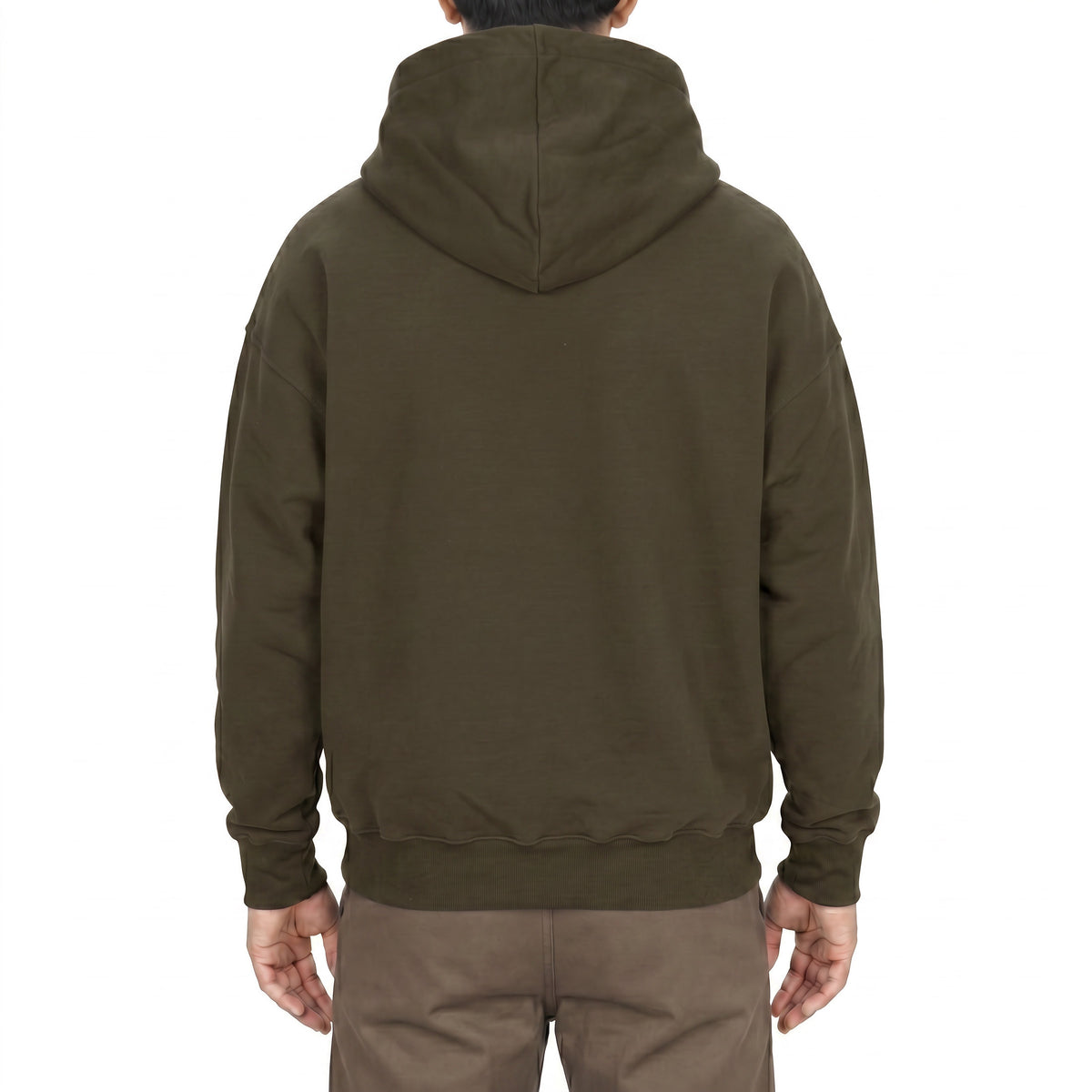 Cotton full-zip hoodie in Olive, back view