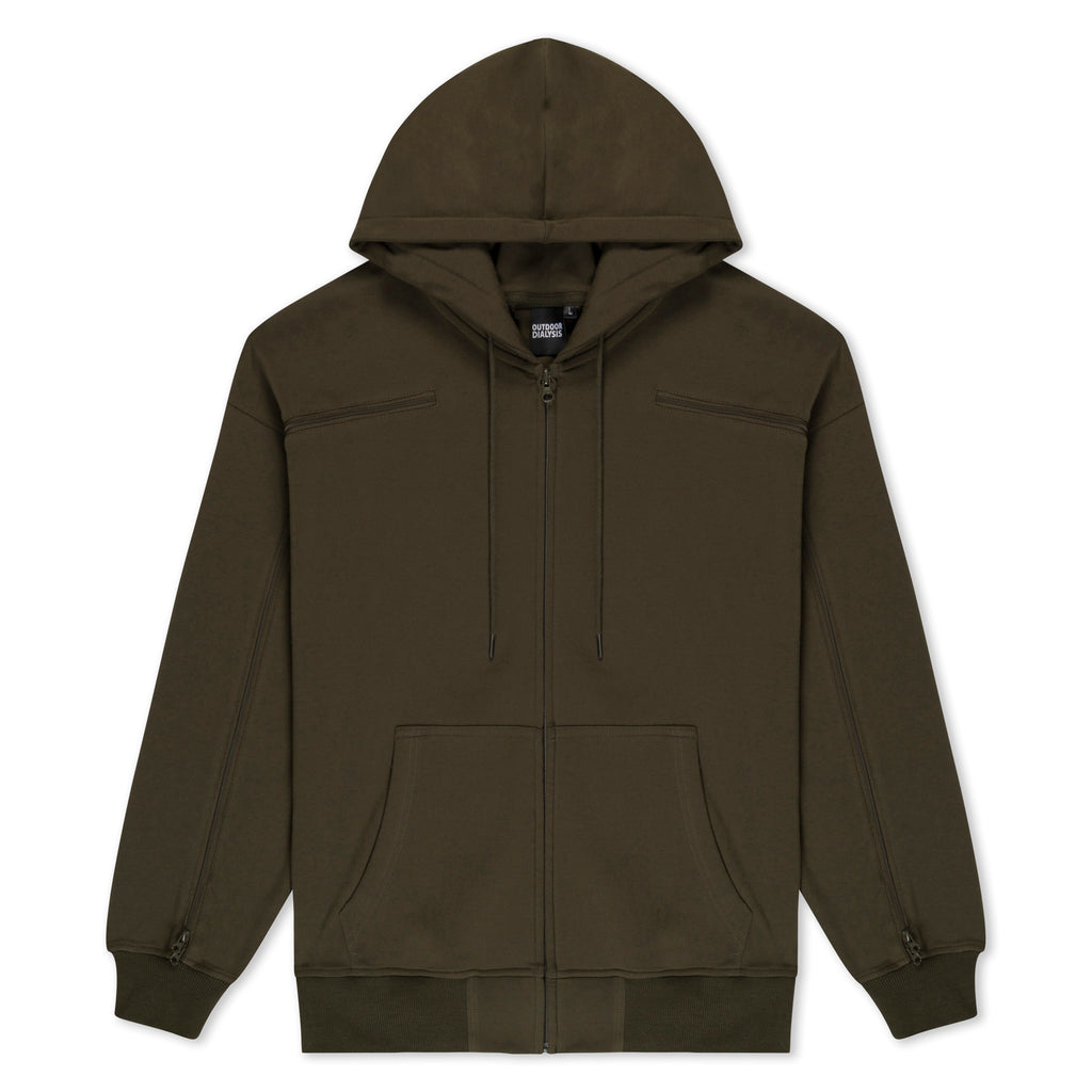 Cotton full-zip hoodie in Olive, laid flat