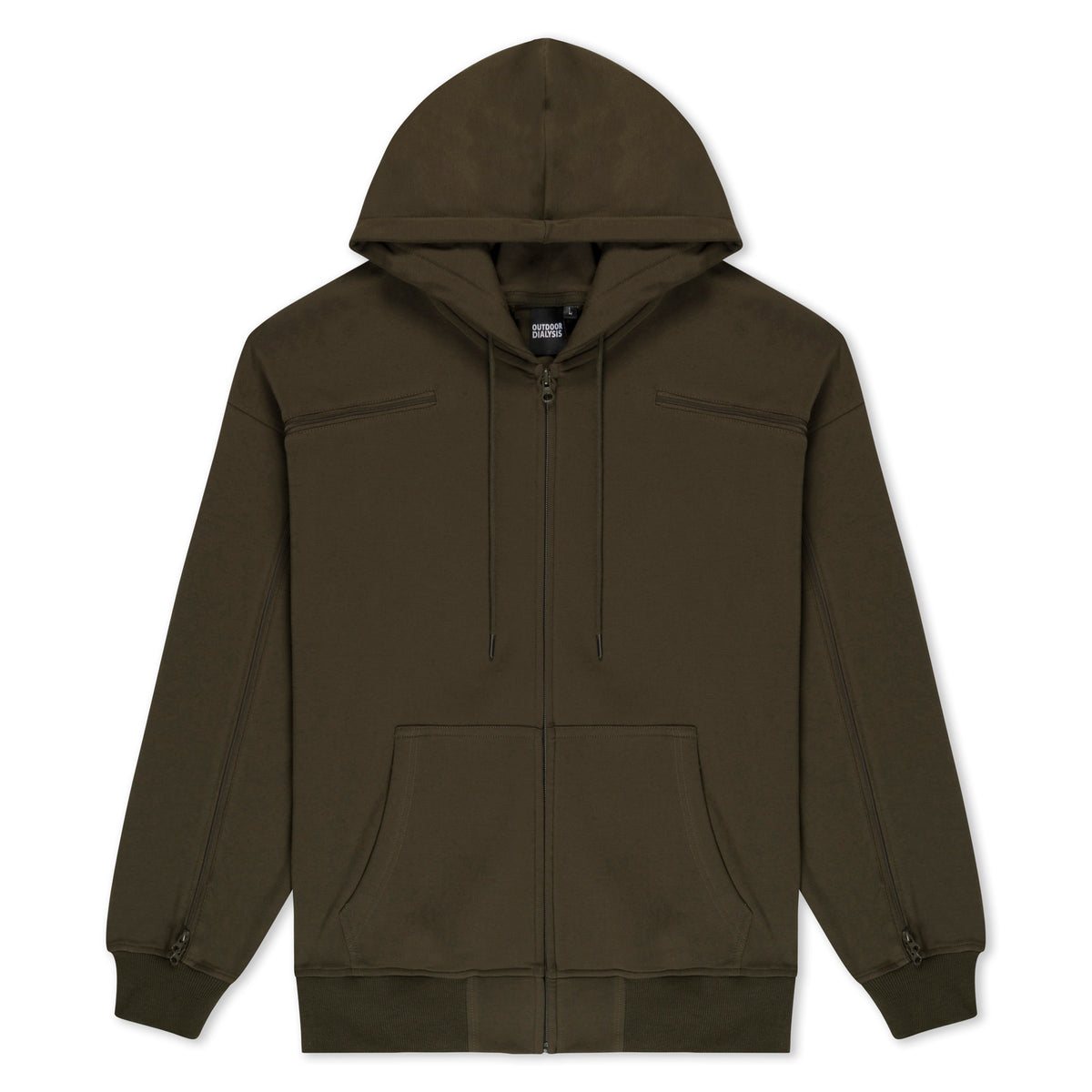 Cotton full-zip hoodie in Olive, laid flat