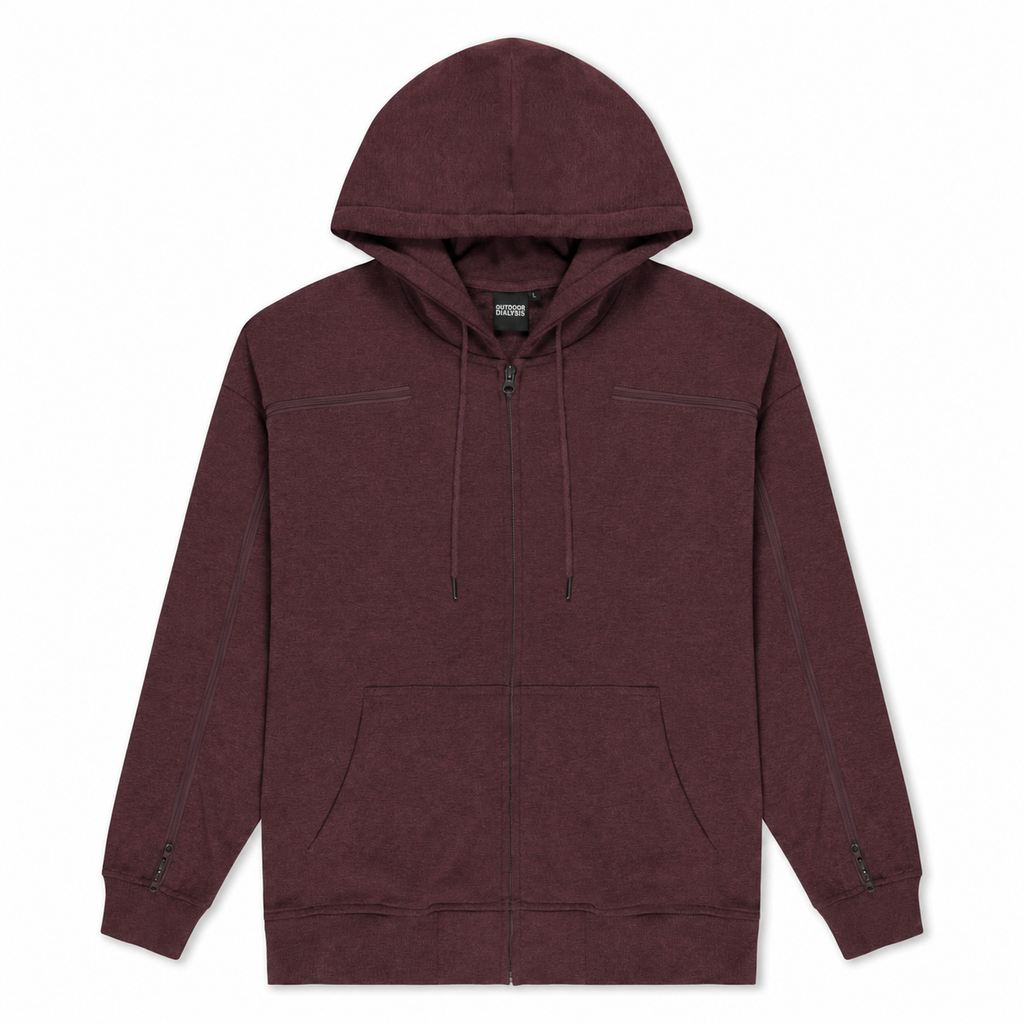Cotton full-zip hoodie in Red, laid flat