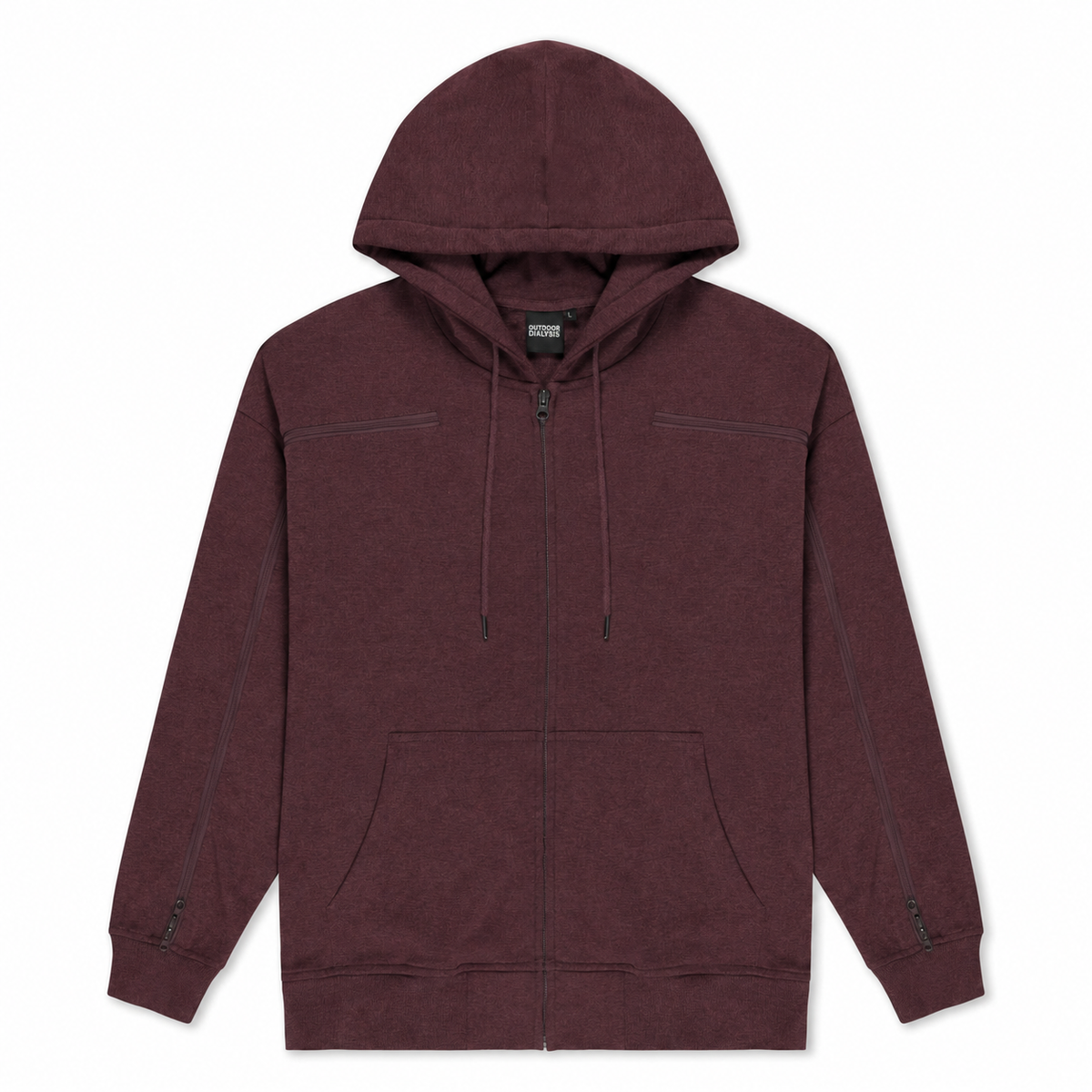 Cotton full-zip hoodie in Red, laid flat