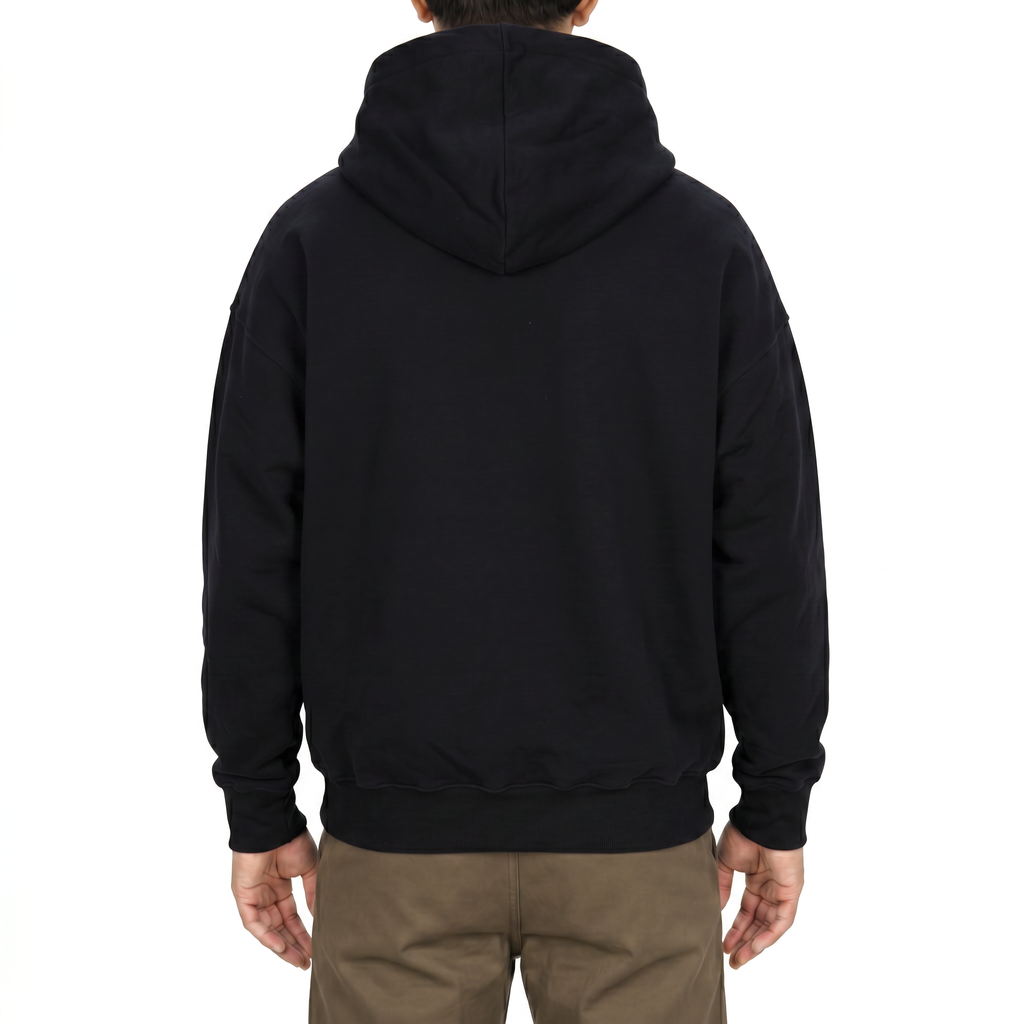 Cotton pullover hoodie in Black, back view