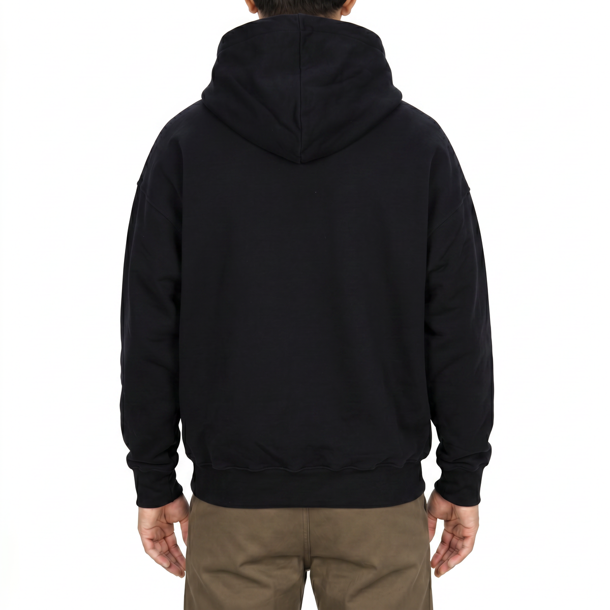 Cotton pullover hoodie in Black, back view