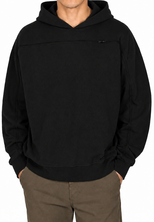 Cotton pullover hoodie in Black, zipper closed