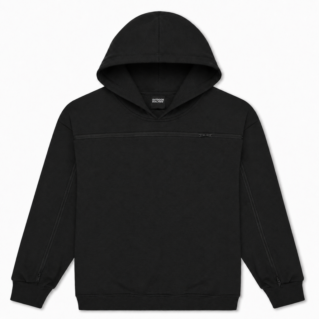 Cotton pullover hoodie in Black, laid flat