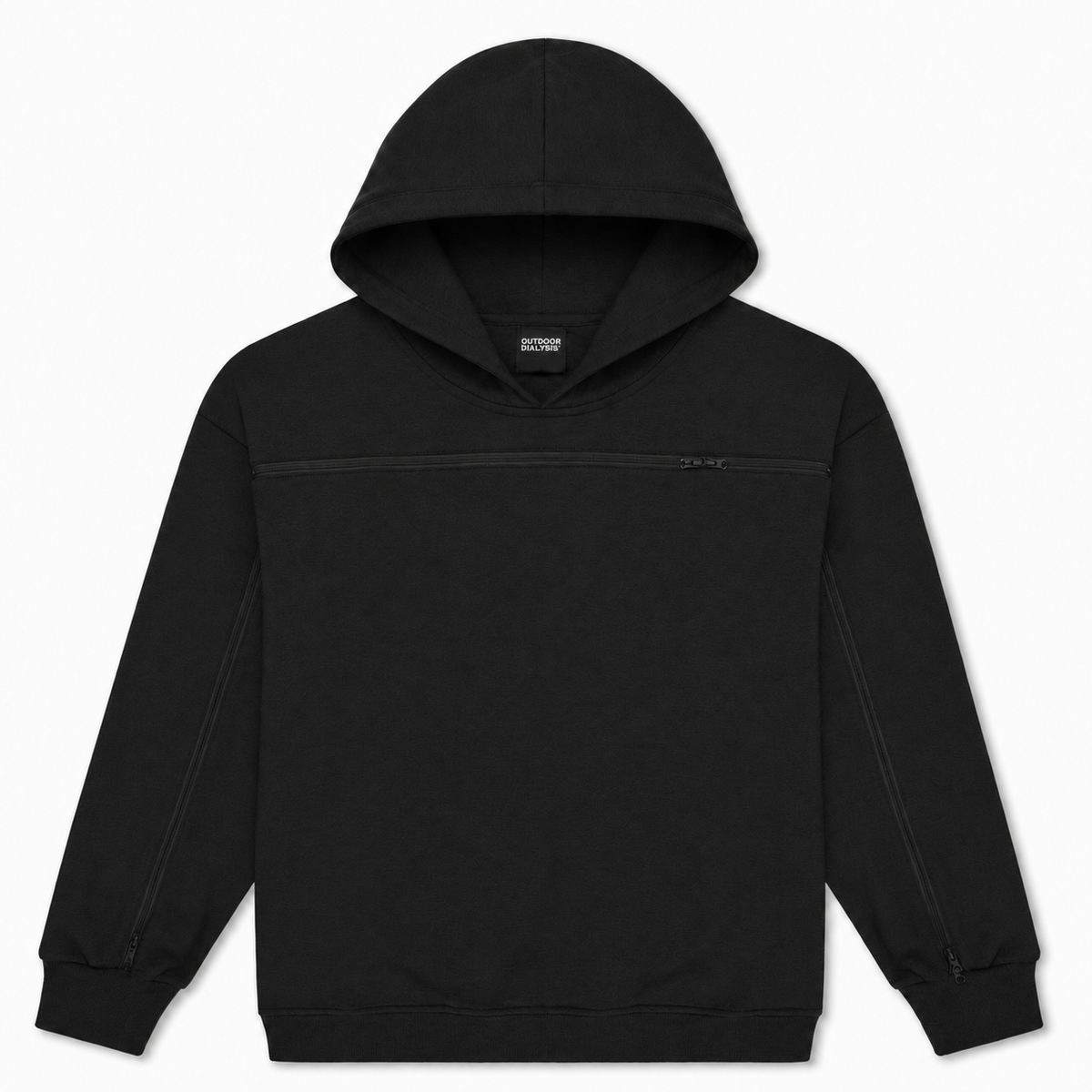 Cotton pullover hoodie in Black, laid flat