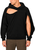 Cotton pullover hoodie in Black, sleeve zipper open