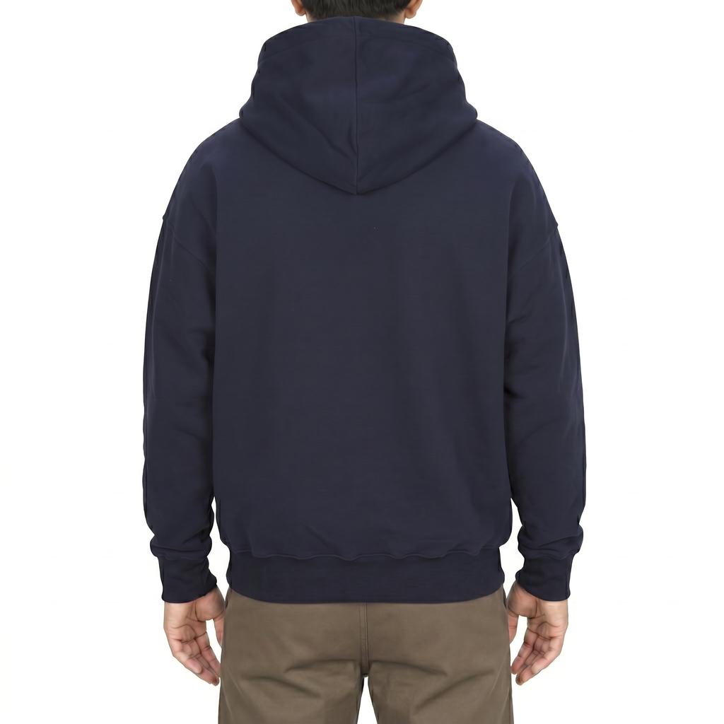 Cotton pullover hoodie in Navy, back view