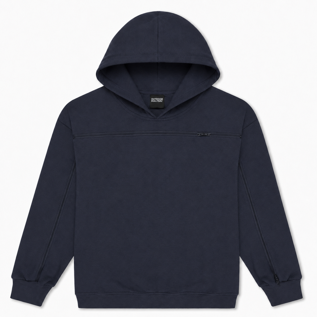 Cotton pullover hoodie in Navy, laid flat