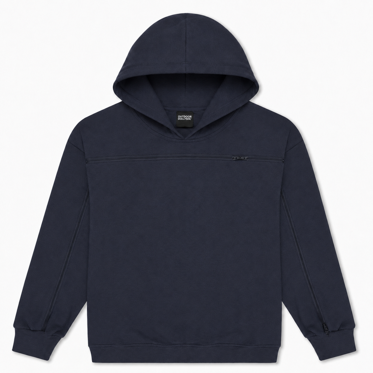 Cotton pullover hoodie in Navy, laid flat