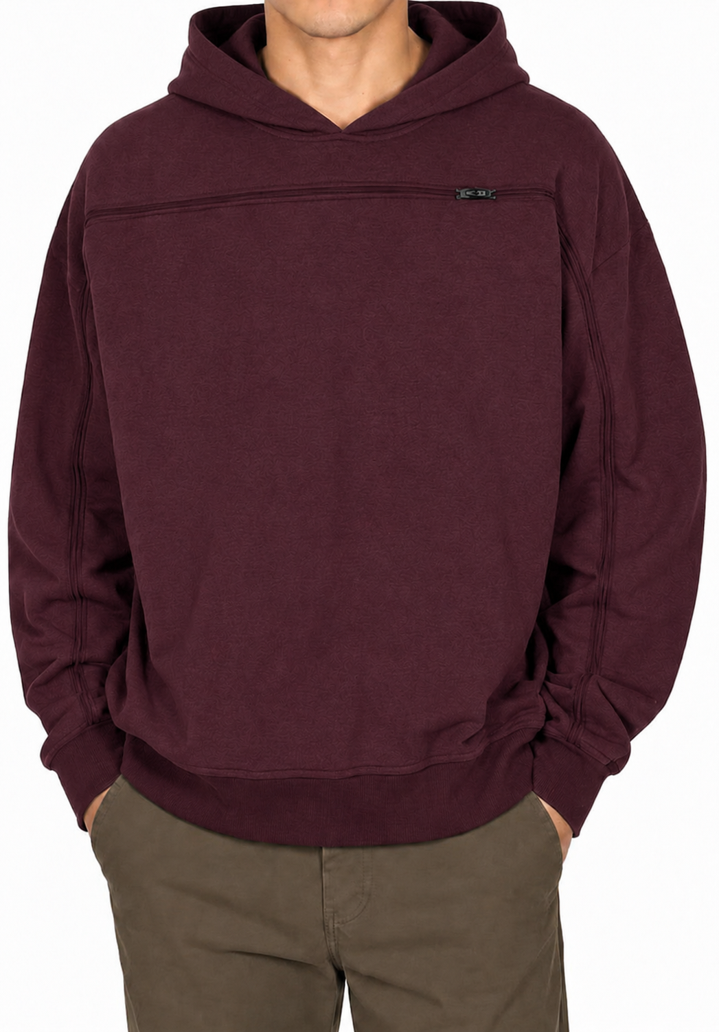 Cotton pullover hoodie in Red, zipper closed