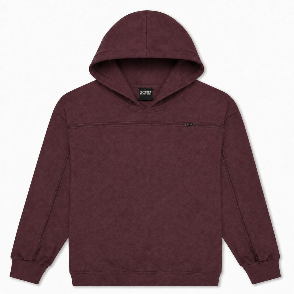 Cotton pullover hoodie in Red, laid flat