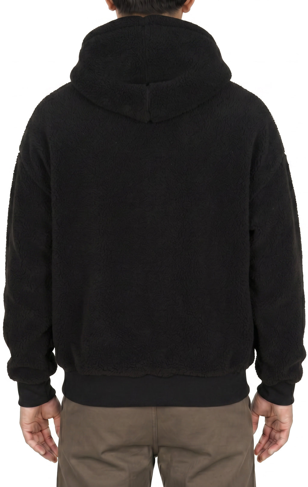 Sherpa fleece hoodie in Black, back view