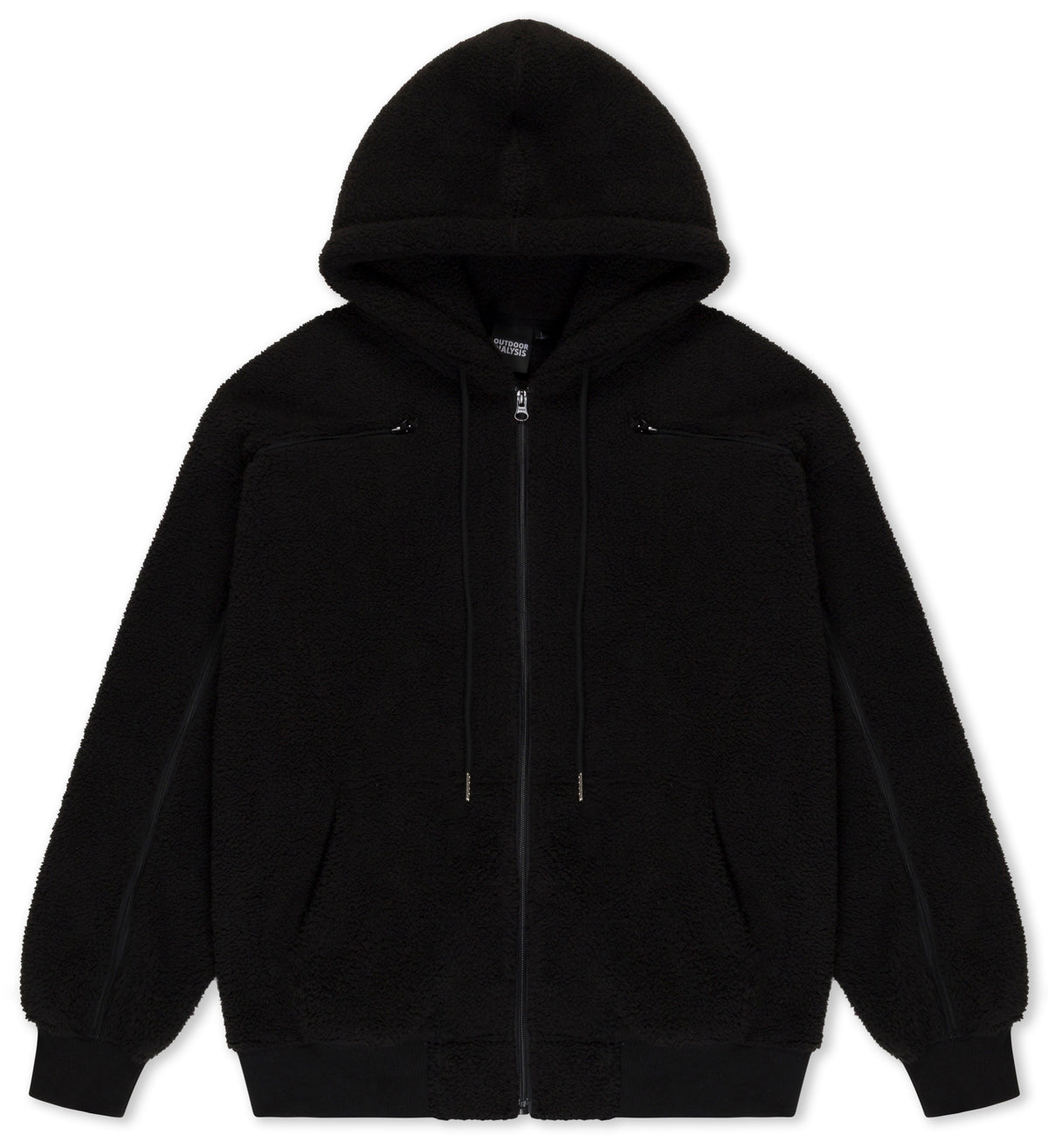 Sherpa fleece hoodie in Black, laid flat