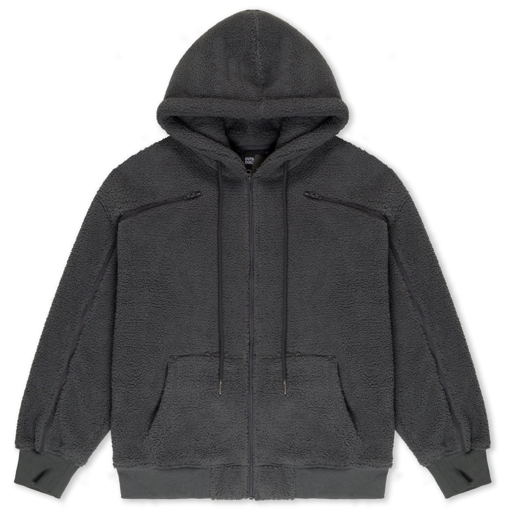 Sherpa fleece hoodie in Gray, laid flat
