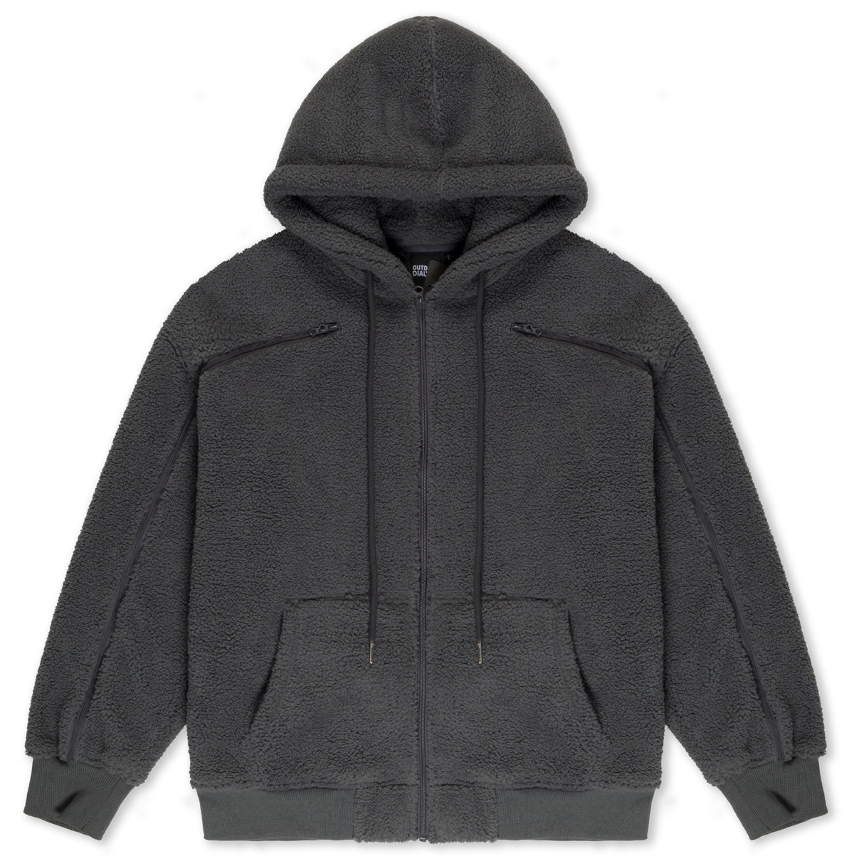 Sherpa fleece hoodie in Gray, laid flat