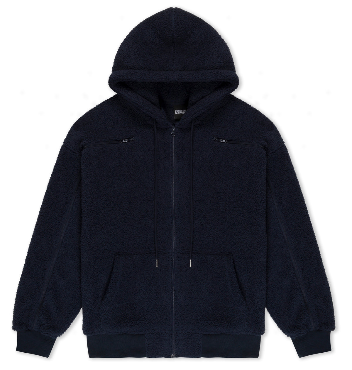Sherpa fleece hoodie in Navy, laid flat