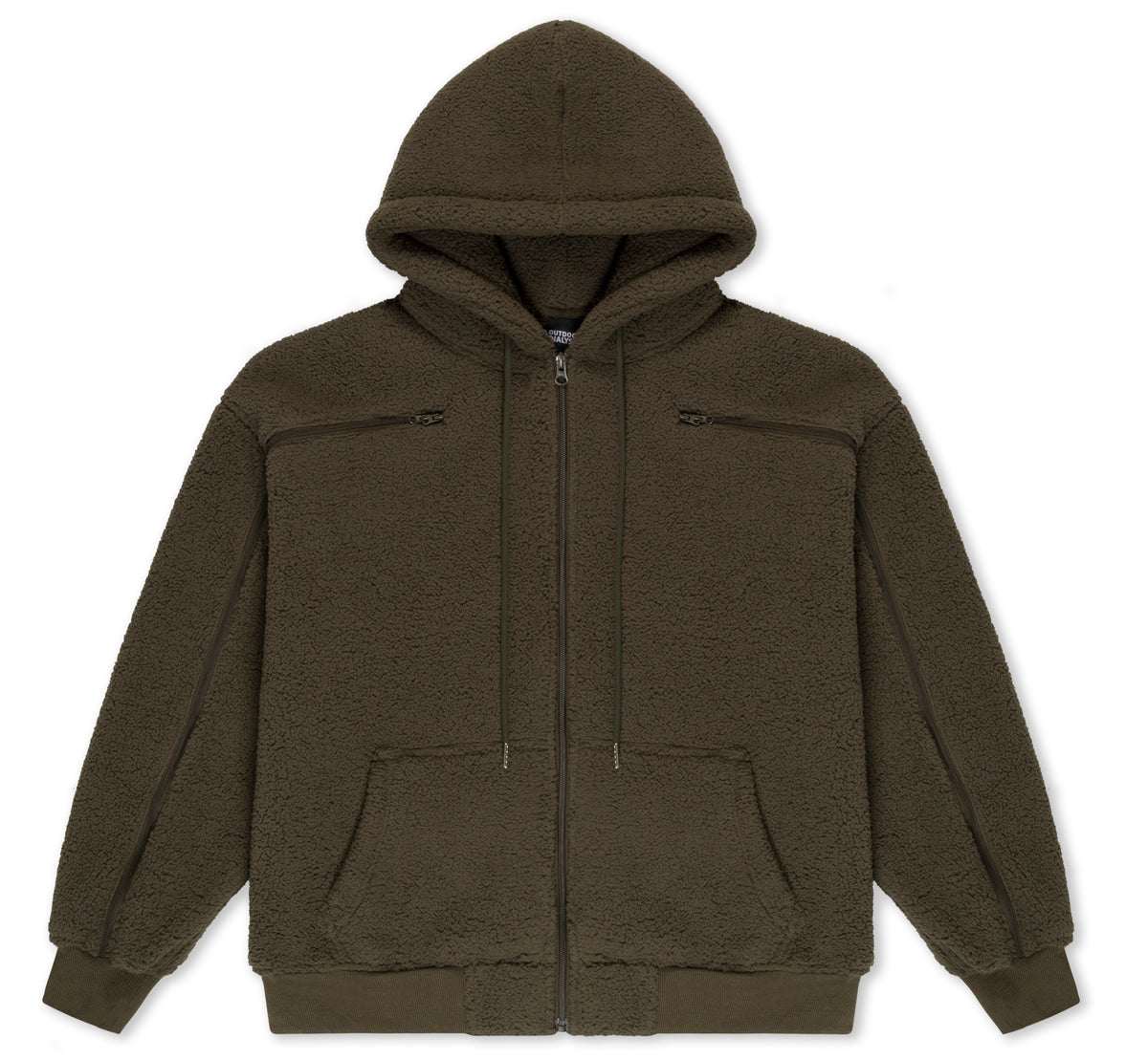 Sherpa fleece hoodie in Olive, laid flat
