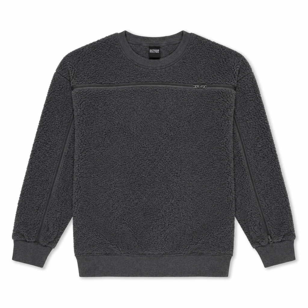Sherpa fleece crewneck in Gray, laid flat