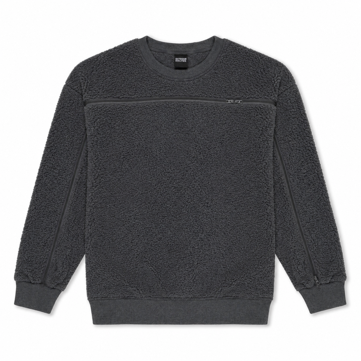 Sherpa fleece crewneck in Gray, laid flat