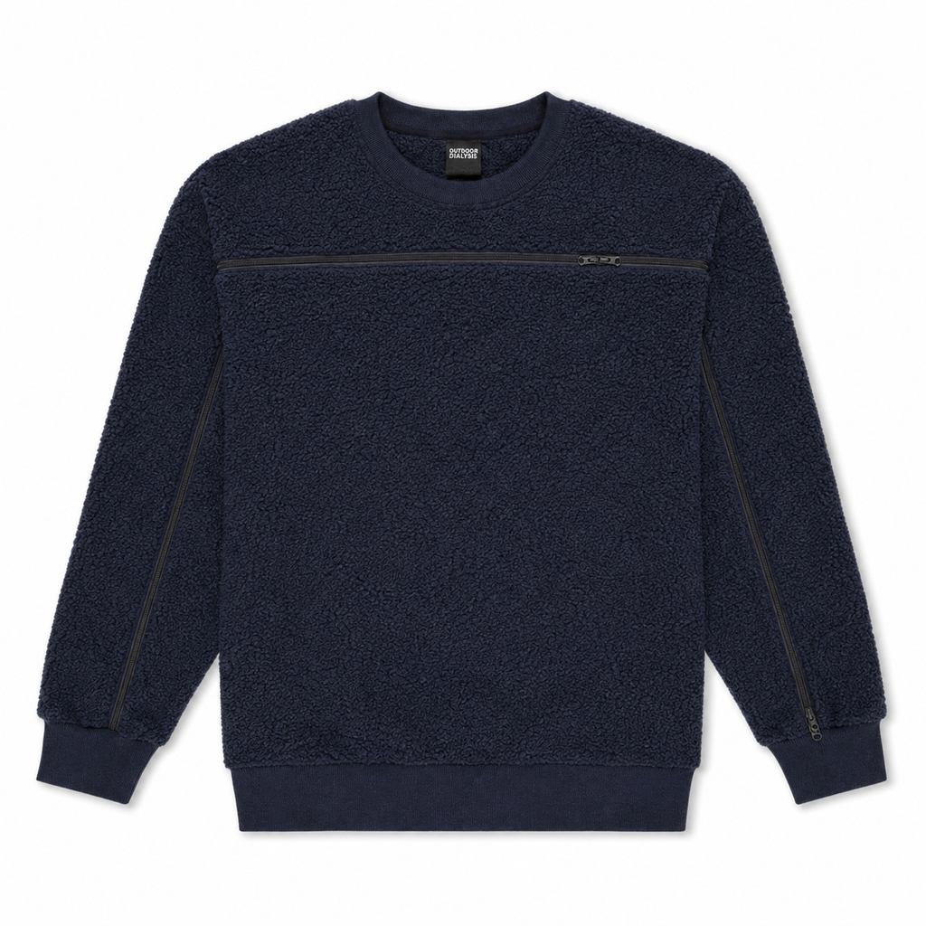 Sherpa fleece crewneck in Navy, laid flat