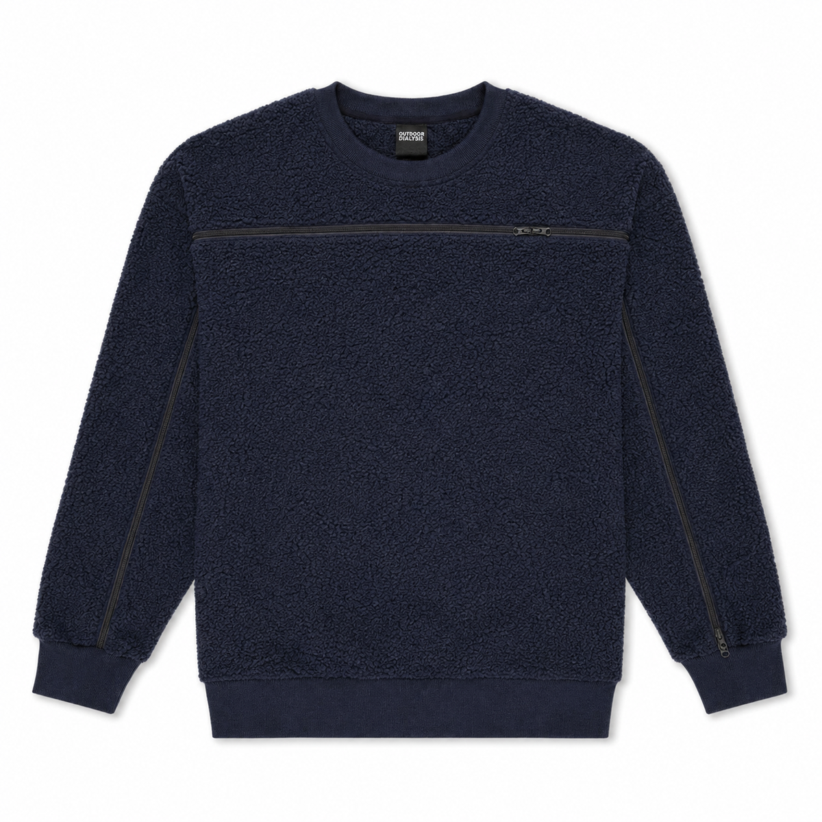 Sherpa fleece crewneck in Navy, laid flat
