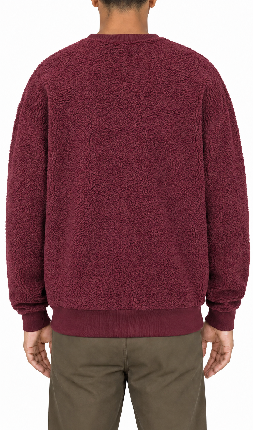 Sherpa fleece crewneck in Red, back view