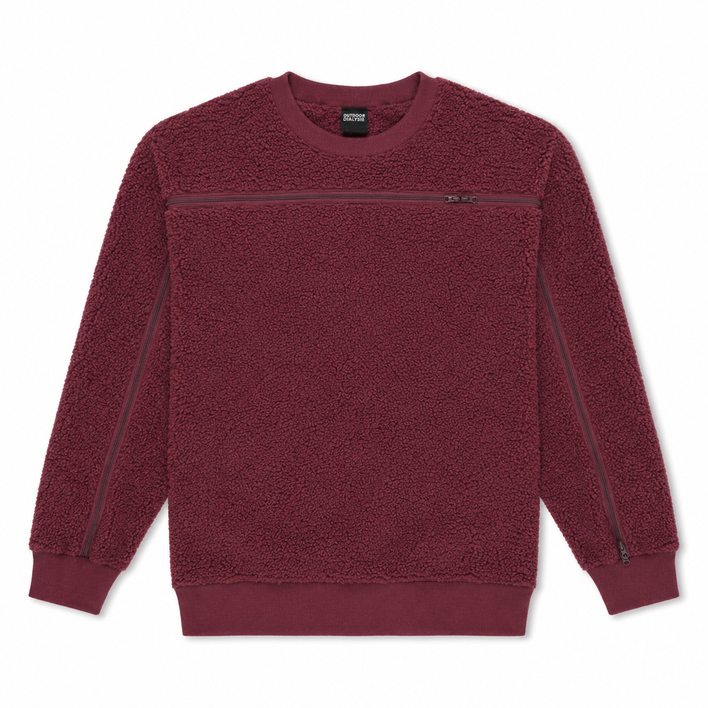 Sherpa fleece crewneck in Red, laid flat