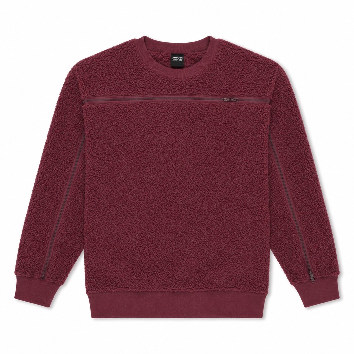 Sherpa fleece crewneck in Red, laid flat