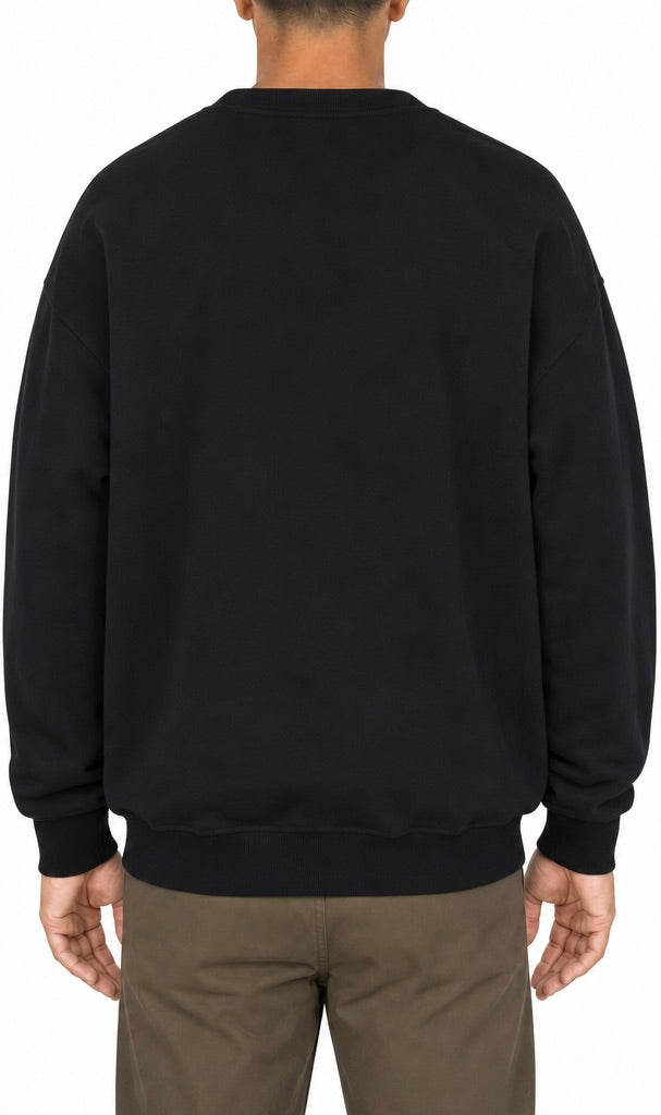 Cotton crewneck in Black, back view