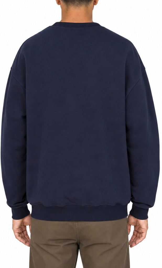 Cotton crewneck in Navy, back view