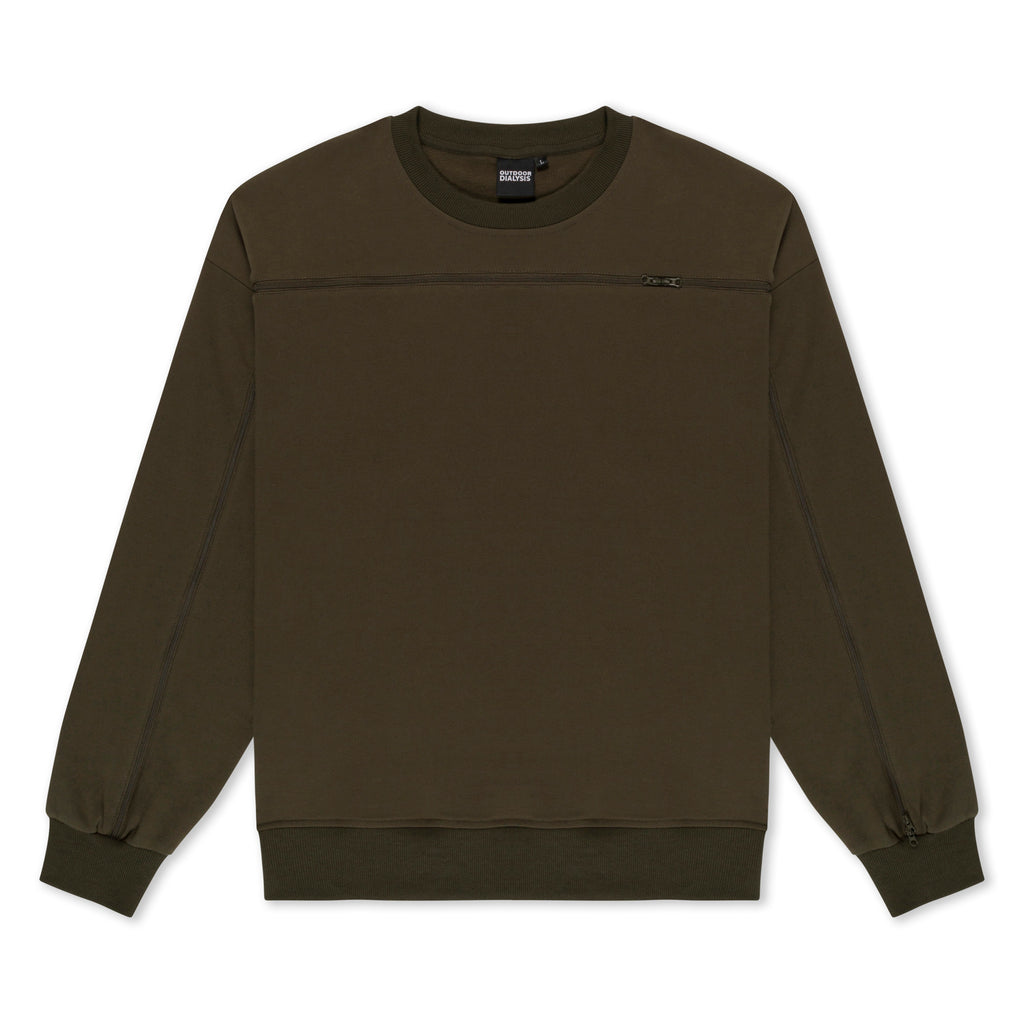 Cotton crewneck in Olive, laid flat