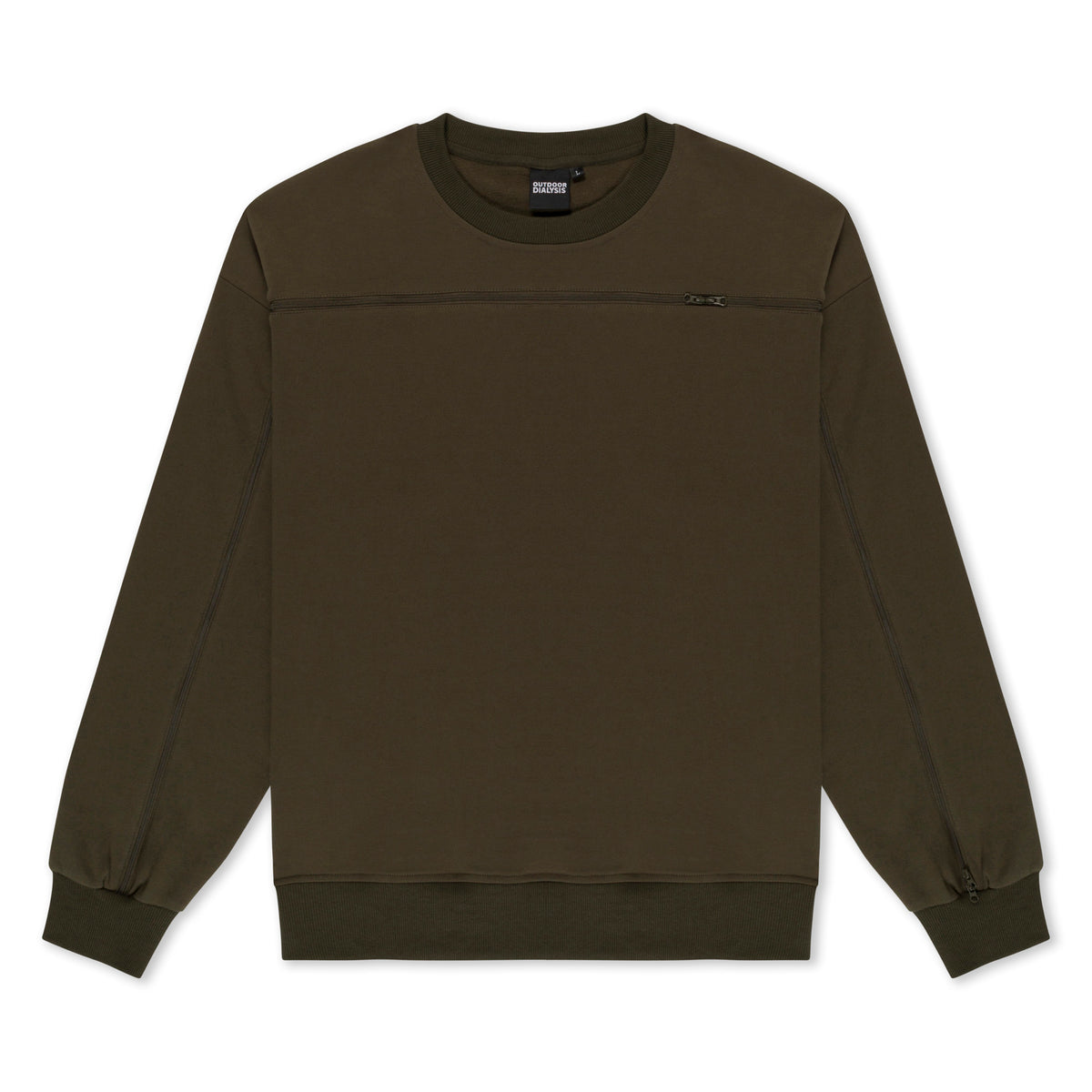 Cotton crewneck in Olive, laid flat