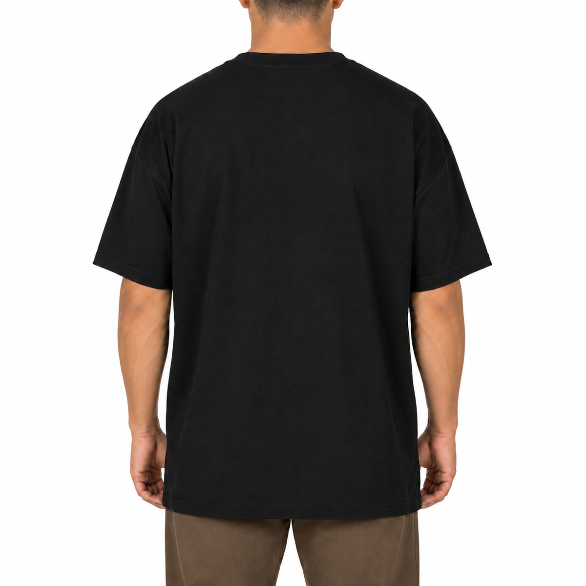 Cotton t-shirt in Black, back view