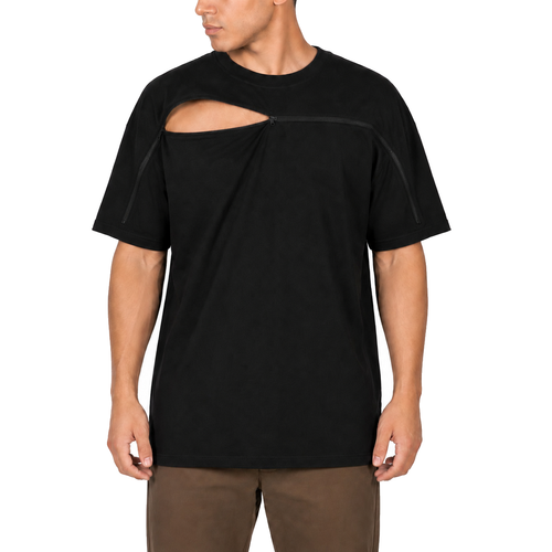 Cotton t-shirt in Black, sleeve zipper open