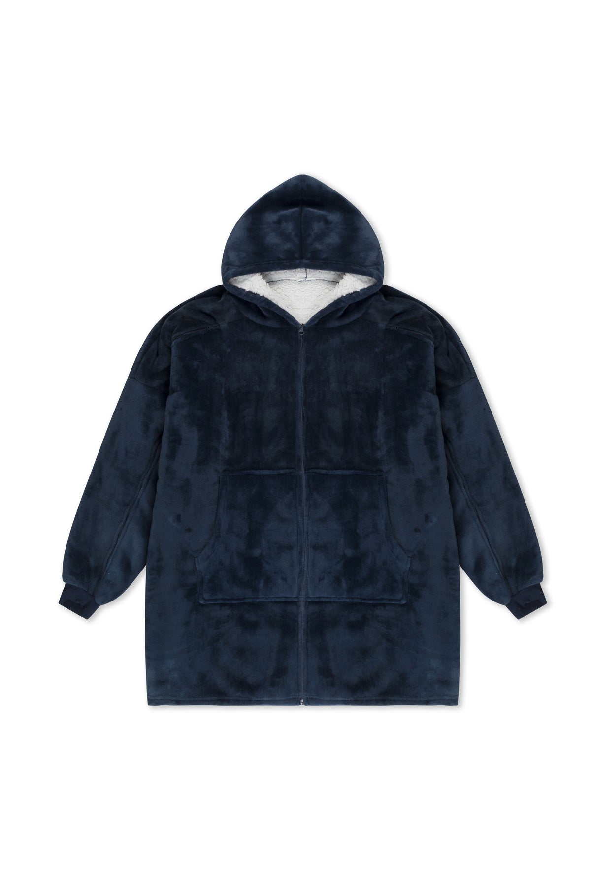 Wearable blanket hoodie in Blue, laid flat