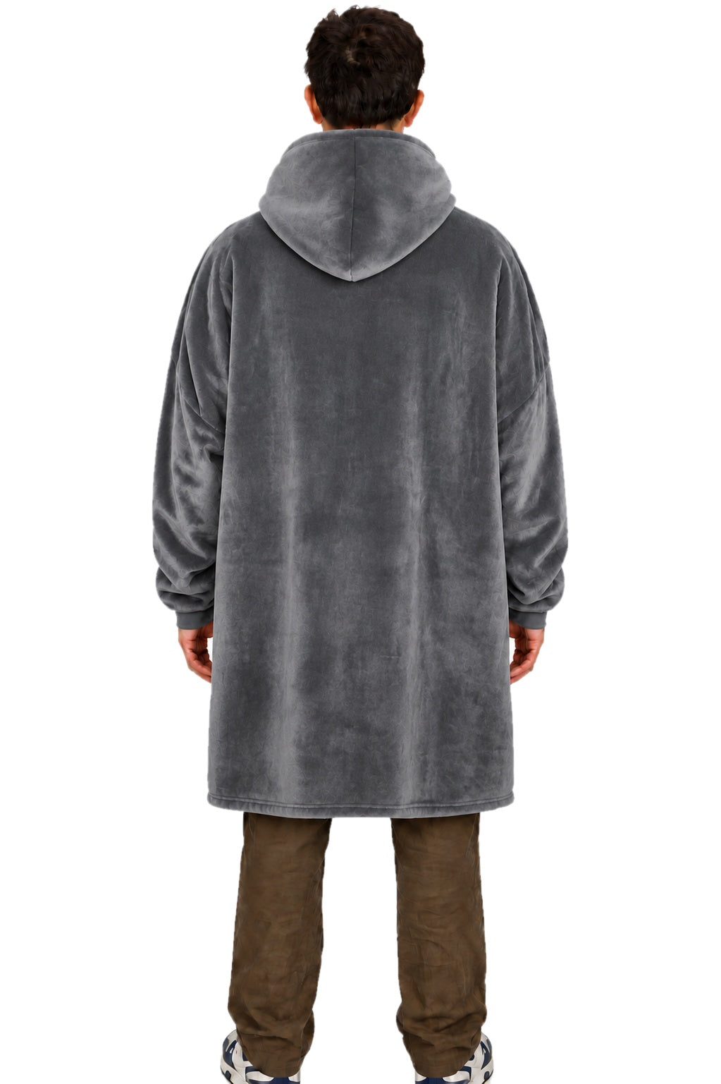 Wearable blanket hoodie in Gray, back view