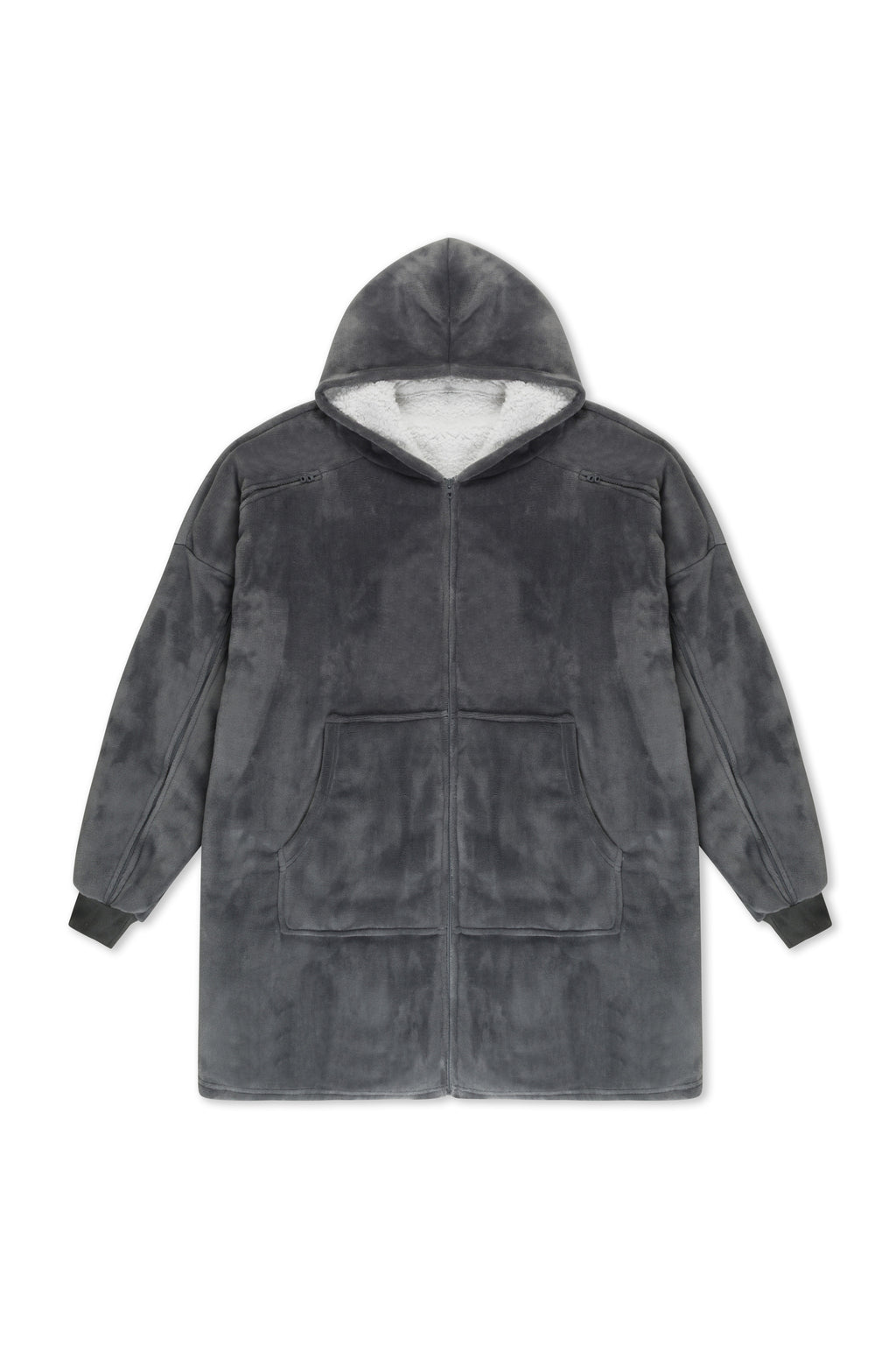 Wearable blanket hoodie in Gray, laid flat