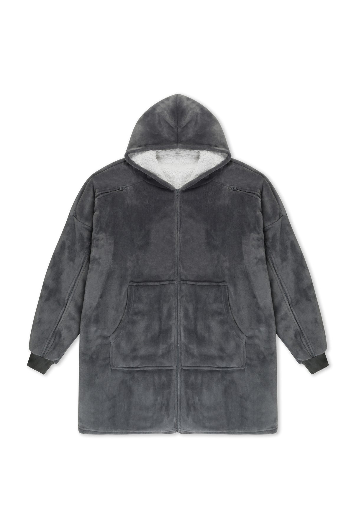 Wearable blanket hoodie in Gray, laid flat